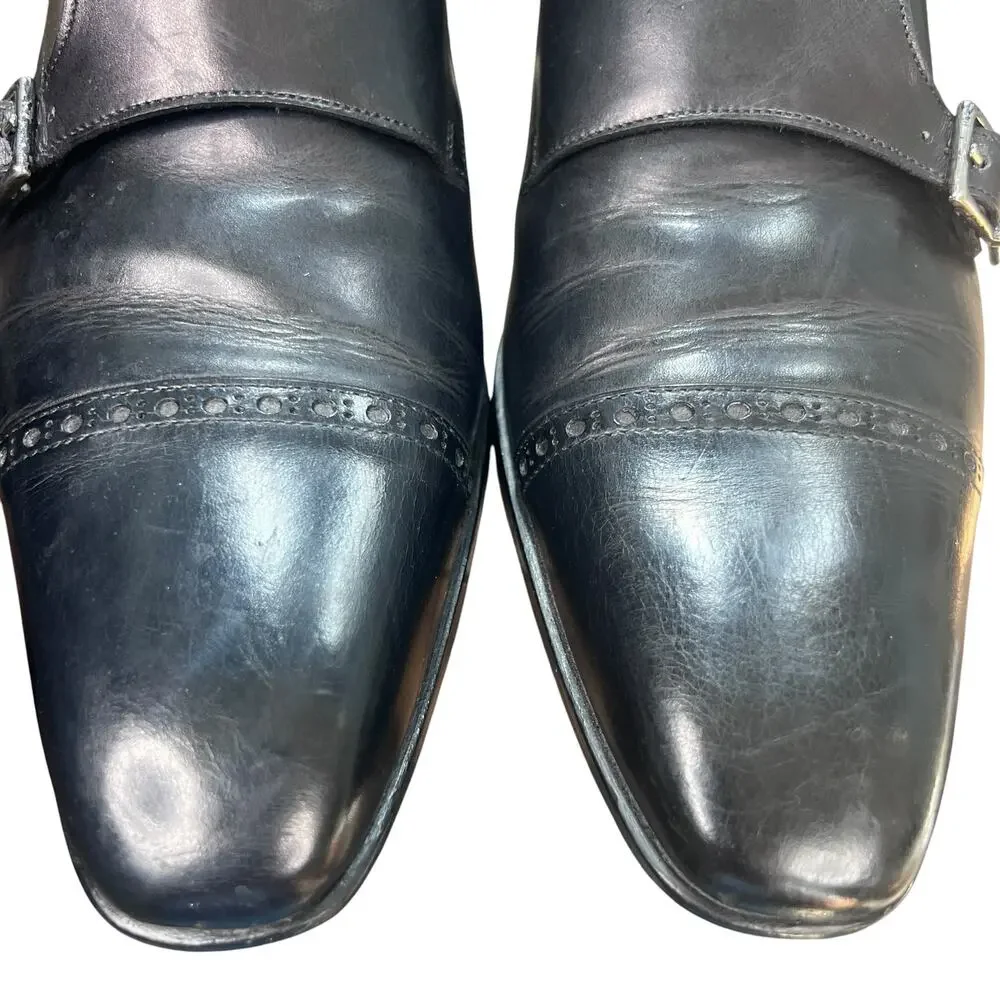 Paul Evans The Heston Double Monk Strap Italy Black Leather Boots Size 12 US 13
